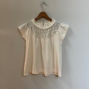 Madewell Lace Inset Superlight Ivory Jacquard Top Size XXS
